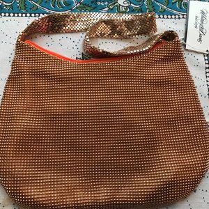 Whiting and Davis Orange beaded mesh purse